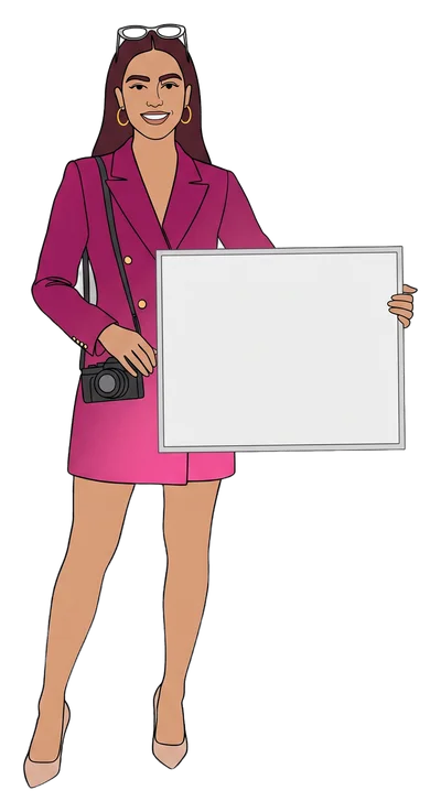 Valeria Ruiz, the drawn guide, holds a board beside the section on parkades. Her board reads: Parkade to the front door.