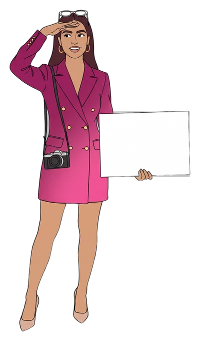 Valeria Ruiz, the drawn guide, holds a board for Cascades Casino Delta. Her board reads: Hotel on site.