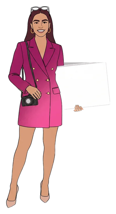Valeria Ruiz, the drawn guide, holds a board for Starlight Casino. Her board reads: Parkade to the front door.